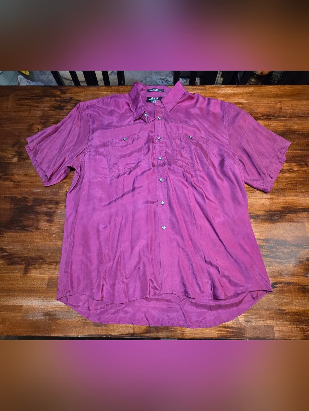 Vintage Expressions 100% Silk Men’s XL Plum Purple Button Down Groovy Retro Bold